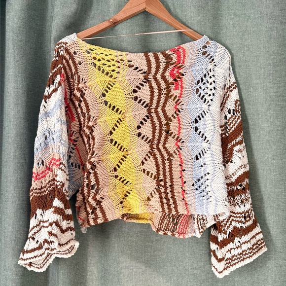Free People Coral Reef Knit Pullover Oversized size XS - Picture 6 of 8